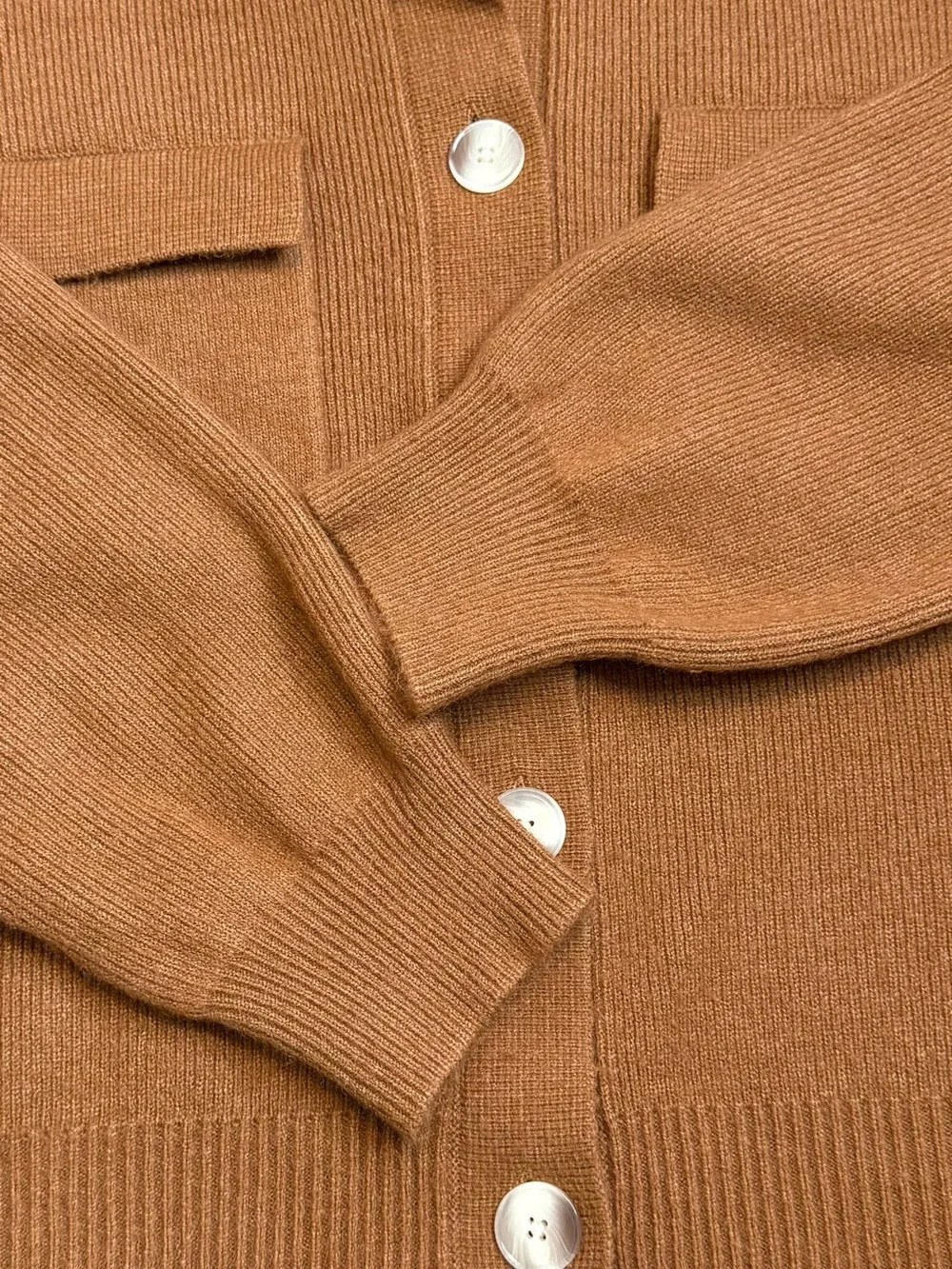 LOFT Chunky Ribbed Knit Collared Rust Button-Front Pocket Cardigan size XL
